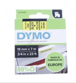 Dymo Colour Cartridge - S0720880 Label Tape Black On Yellow 19mm-7m Dymo D1 Tape
