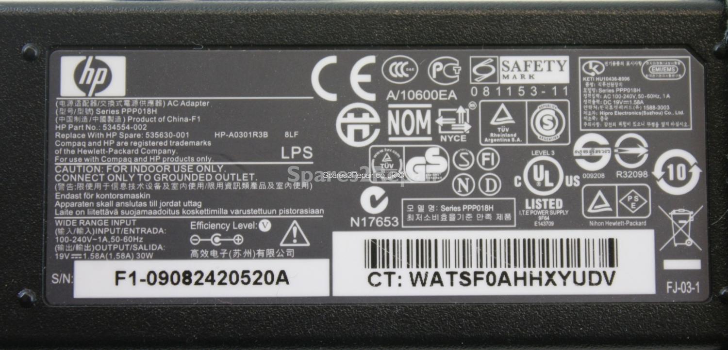 Hewlett Packard - Charger - PPP018H - 534554-002 - 19V 1.58A (Original)