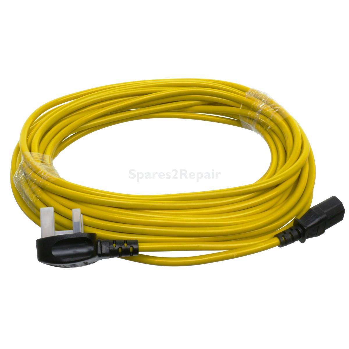 Compatible for Karcher T7/1, T9/1, T10/1, T12/1, T12/1ADV Series Vacuum Cleaner Yellow Power Cable & 13A Plug Assembly (12M)