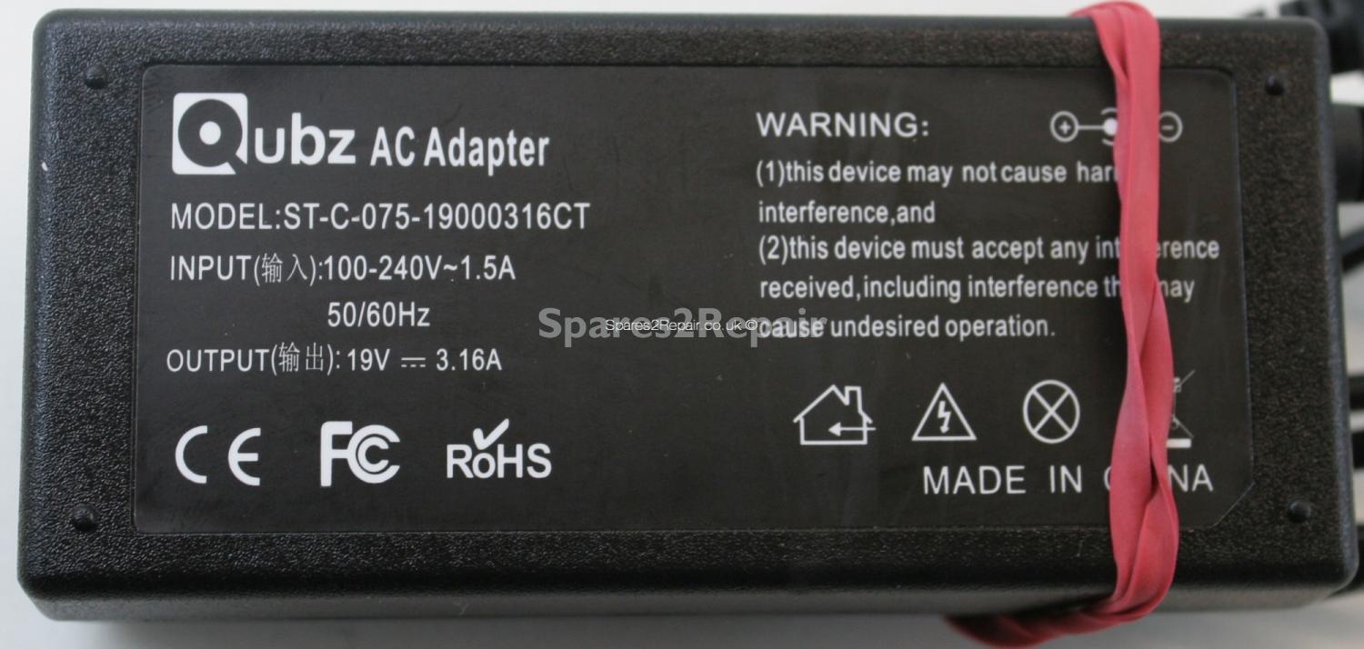 Qubz - Charger - ST-C-075-19000316CT - 19V 3.16A