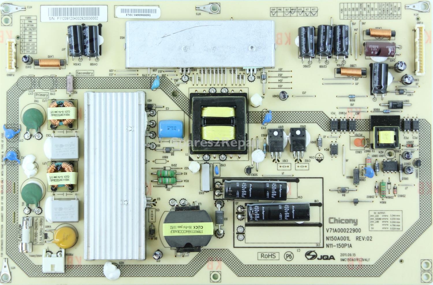 Toshiba 40RL953 - PSU - V71A00022900 - N150A001L - REV:02 - N11-150P1A - 9MC150A01FC3V4LF