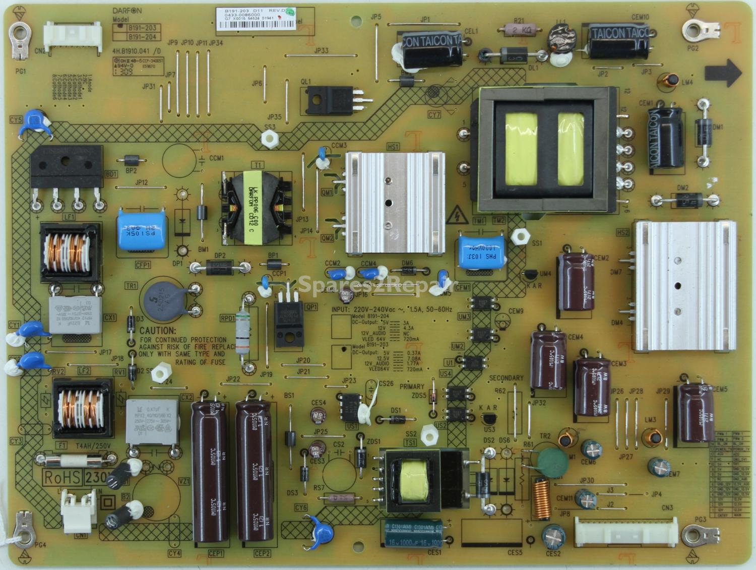 Toshiba 40L7355DB - PSU - 4H.B1910.041 /D - B191-203 - B191-203 D11 REV.D